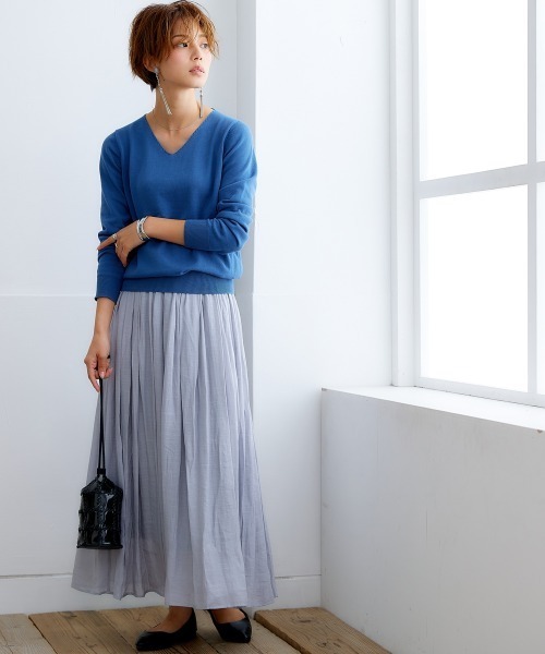 nissen(ニッセン)の「洗えるUVカット綿100%Vネックニット(ニット/セーター・レディース・グリーン/ピンク系/ライトベージュ/ブラック/オフホワイト/ブルー/杢グレー/チャコールグレー/ラベンダー・LL/L/M/S)」の20枚目の写真