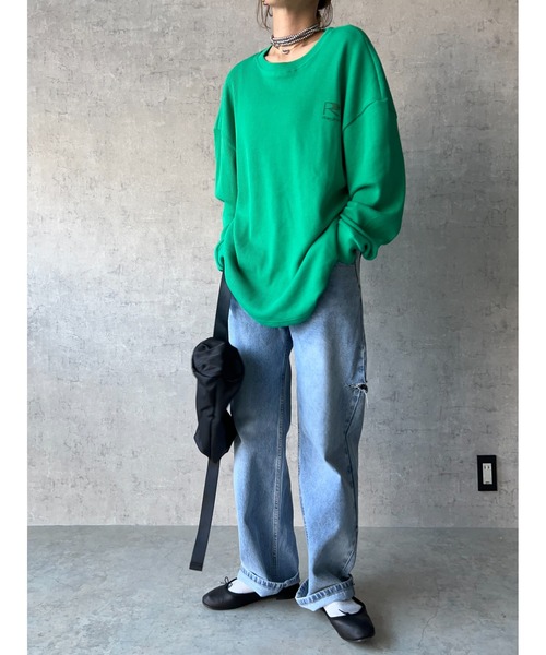 owndaily（オンデイリー）の「ワッフルルーズラウンドネックT（Tシャツ/カットソー・レディース・カーキ/グリーン・FREE）」の3枚目の写真