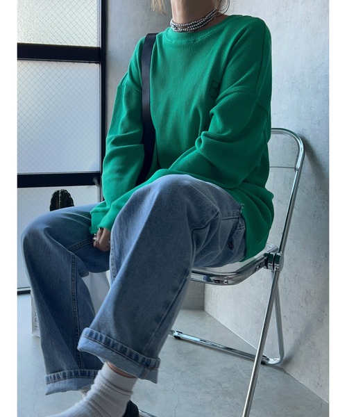 owndaily（オンデイリー）の「ワッフルルーズラウンドネックT（Tシャツ/カットソー・レディース・カーキ/グリーン・FREE）」の12枚目の写真