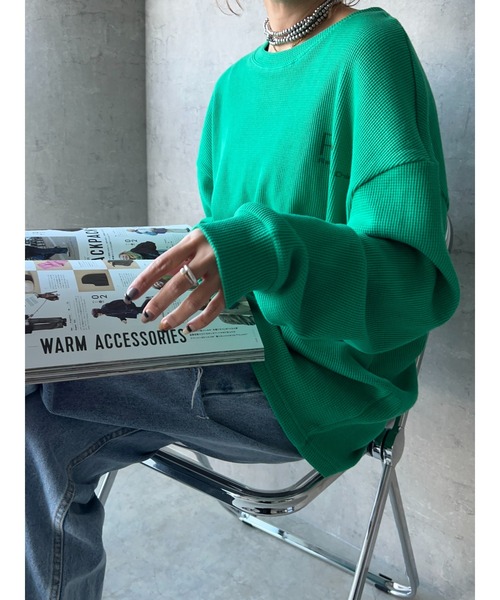 owndaily（オンデイリー）の「ワッフルルーズラウンドネックT（Tシャツ/カットソー・レディース・カーキ/グリーン・FREE）」の13枚目の写真