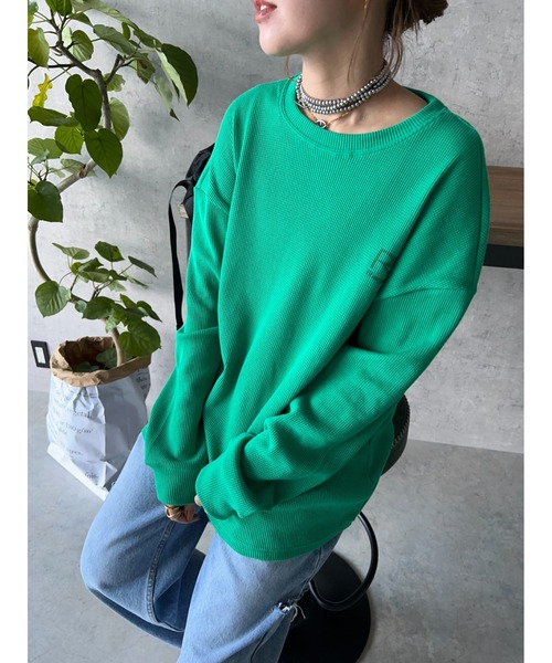 owndaily（オンデイリー）の「ワッフルルーズラウンドネックT（Tシャツ/カットソー・レディース・カーキ/グリーン・FREE）」の16枚目の写真