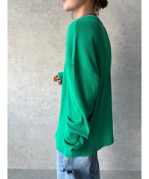 owndaily（オンデイリー）の「ワッフルルーズラウンドネックT（Tシャツ/カットソー・レディース・カーキ/グリーン・FREE）」の17枚目の写真