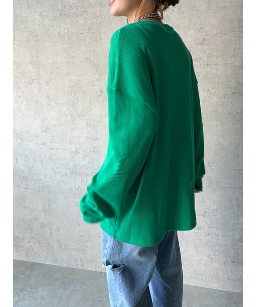 owndaily（オンデイリー）の「ワッフルルーズラウンドネックT（Tシャツ/カットソー・レディース・カーキ/グリーン・FREE）」の21枚目の写真