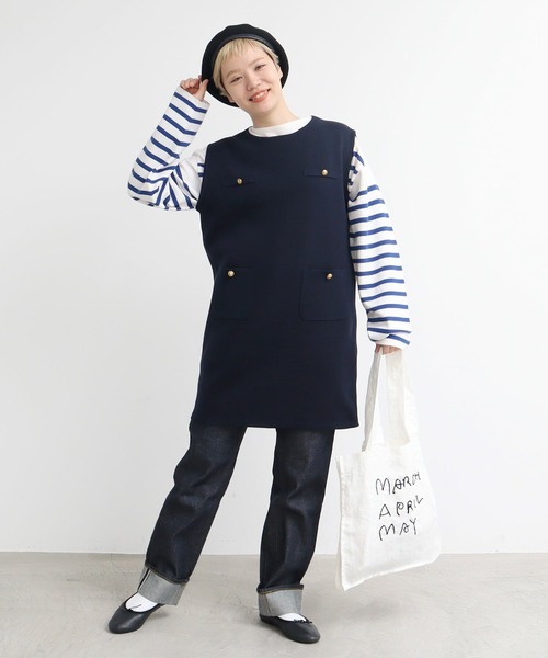 AMBIDEX（アンビデックス）の「スーピマ×AMOSSAミラノリブミニワンピース（ワンピース・レディース・ネイビー/グリーン・FREE）」の2枚目の写真