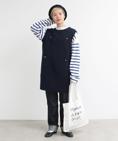 AMBIDEX（アンビデックス）の「スーピマ×AMOSSAミラノリブミニワンピース（ワンピース・レディース・ネイビー/グリーン・FREE）」の6枚目の写真