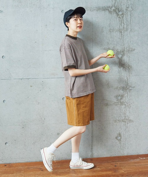 PAR ICI（パーリッシィ）の「タック柄マルチボーダー BIG Tシャツ（Tシャツ/カットソー・レディース・ブラウン/ネイビー・FREE）」の10枚目の写真