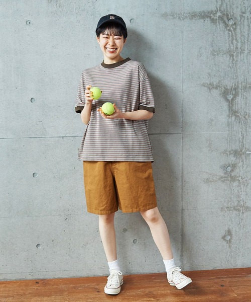 PAR ICI（パーリッシィ）の「タック柄マルチボーダー BIG Tシャツ（Tシャツ/カットソー・レディース・ブラウン/ネイビー・FREE）」の8枚目の写真