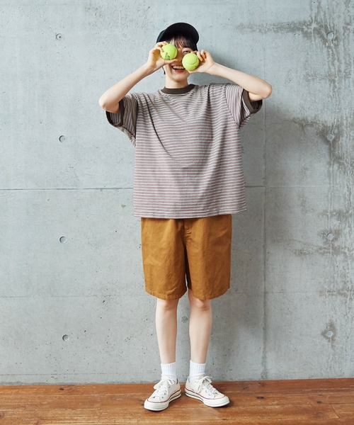 PAR ICI（パーリッシィ）の「タック柄マルチボーダー BIG Tシャツ（Tシャツ/カットソー・レディース・ブラウン/ネイビー・FREE）」の9枚目の写真