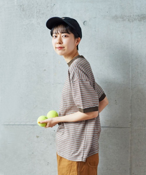 PAR ICI（パーリッシィ）の「タック柄マルチボーダー BIG Tシャツ（Tシャツ/カットソー・レディース・ブラウン/ネイビー・FREE）」の6枚目の写真