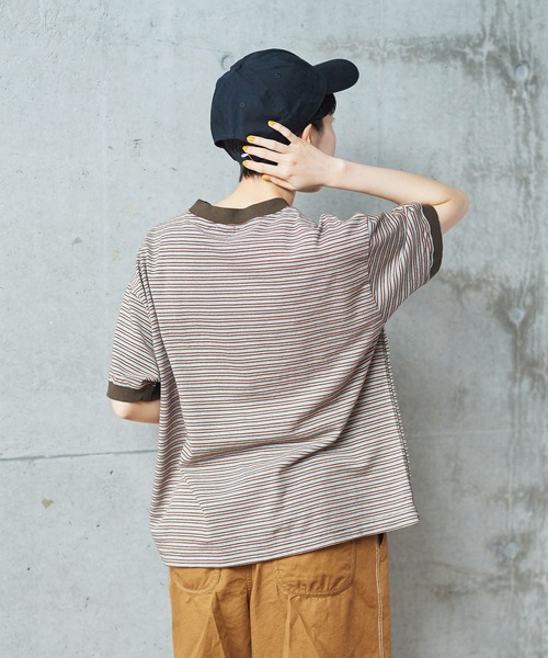 PAR ICI（パーリッシィ）の「タック柄マルチボーダー BIG Tシャツ（Tシャツ/カットソー・レディース・ブラウン/ネイビー・FREE）」の7枚目の写真