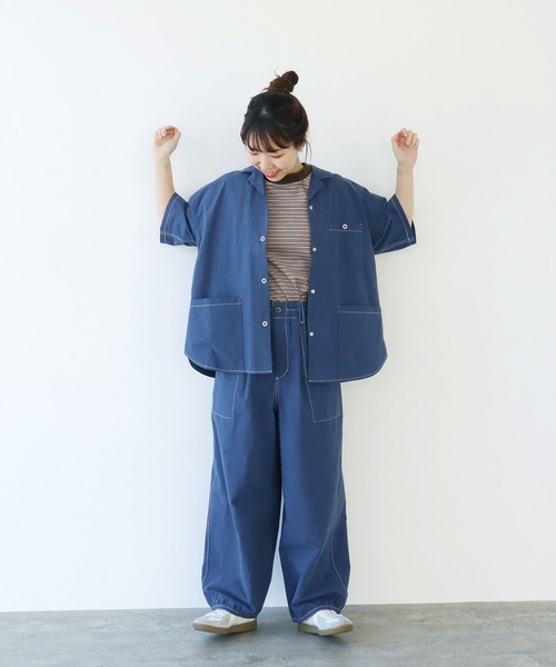 PAR ICI（パーリッシィ）の「タック柄マルチボーダー BIG Tシャツ（Tシャツ/カットソー・レディース・ブラウン/ネイビー・FREE）」の21枚目の写真