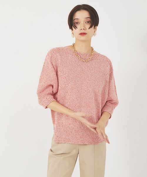 qualite（カリテ）の「ギマコットンボートネックニット（ニット/セーター・レディース・オレンジ/ホワイト/ライトブルー/ダークブラウン・フリー）」の4枚目の写真