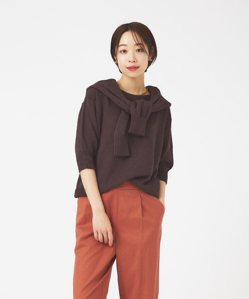 qualite（カリテ）の「ギマコットンボートネックニット（ニット/セーター・レディース・オレンジ/ホワイト/ライトブルー/ダークブラウン・フリー）」の8枚目の写真