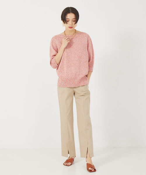 qualite（カリテ）の「ギマコットンボートネックニット（ニット/セーター・レディース・オレンジ/ホワイト/ライトブルー/ダークブラウン・フリー）」の10枚目の写真