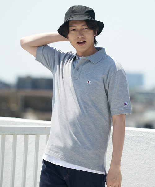 Champion(チャンピオン)の「【CHAMPION/チャンピオン】ワンポイントブランドロゴ刺繍 鹿の子 ポロシャツ コットン100%(ポロシャツ・メンズ・ブラック/カーキ/ネイビー/ホワイト/杢グレー・MEDIUM/X-LARGE/LARGE)」の6枚目の写真