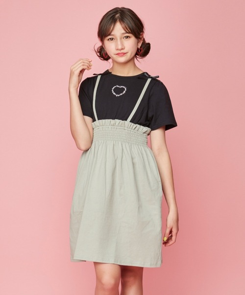 JENNI love(ジェニィラブ)の「肩リボンレイヤード風ワンピ(ワンピース・キッズ・ブラック/サックスブルー/カーキ・160cm/140cm/150cm/130cm)」の3枚目の写真
