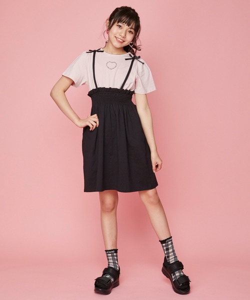 JENNI love(ジェニィラブ)の「肩リボンレイヤード風ワンピ(ワンピース・キッズ・ブラック/サックスブルー/カーキ・160cm/140cm/150cm/130cm)」の4枚目の写真