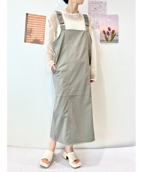 CECIL McBEE（セシルマクビー）の「ベルトストラップジャンスカ（ワンピース・レディース・グリーン/ベージュ・MEDIUM/LARGE）」の2枚目の写真