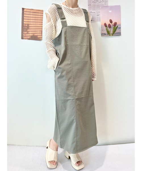 CECIL McBEE（セシルマクビー）の「ベルトストラップジャンスカ（ワンピース・レディース・グリーン/ベージュ・MEDIUM/LARGE）」の4枚目の写真