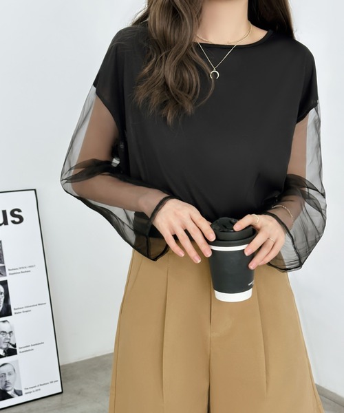 emi+(エミプラス)の「袖シアードッキングカットソー(Tシャツ/カットソー・レディース・ホワイト/ブラック・FREE)」の10枚目の写真