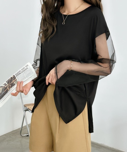 emi+(エミプラス)の「袖シアードッキングカットソー(Tシャツ/カットソー・レディース・ホワイト/ブラック・FREE)」の6枚目の写真