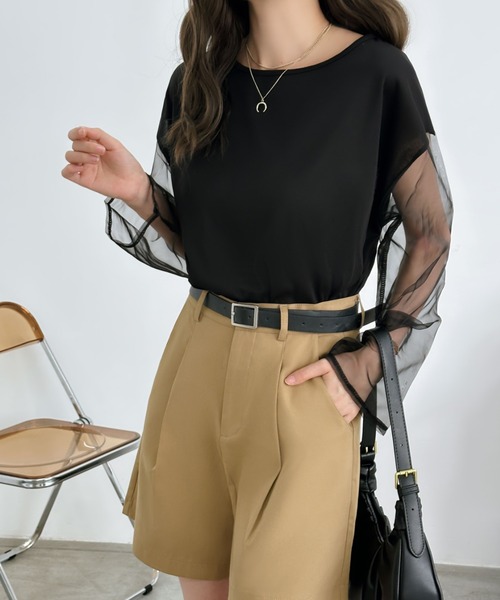 emi+(エミプラス)の「袖シアードッキングカットソー(Tシャツ/カットソー・レディース・ホワイト/ブラック・FREE)」の8枚目の写真