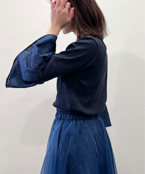 DIARIUM（ディアリウム）の「【日本製】袖フレアリブカットソー（Tシャツ/カットソー・レディース・ブラック/オフホワイト/ネイビー・M）」の6枚目の写真