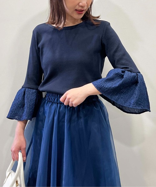 DIARIUM（ディアリウム）の「【日本製】袖フレアリブカットソー（Tシャツ/カットソー・レディース・ブラック/オフホワイト/ネイビー・M）」の8枚目の写真