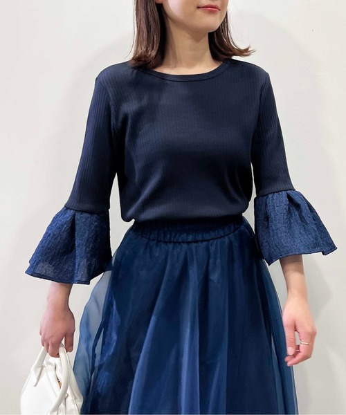 DIARIUM（ディアリウム）の「【日本製】袖フレアリブカットソー（Tシャツ/カットソー・レディース・ブラック/オフホワイト/ネイビー・M）」の9枚目の写真