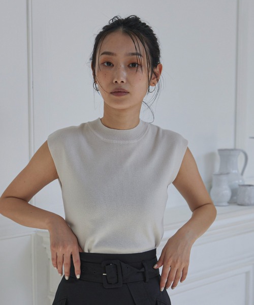 feepur（フェピュール）の「【ハンドウォッシャブル】モックネックノースリカラーニット（ニット/セーター・レディース・グリーン/ピンク/ブラック/グレー/オフホワイト/ブルー・MEDIUM）」の2枚目の写真