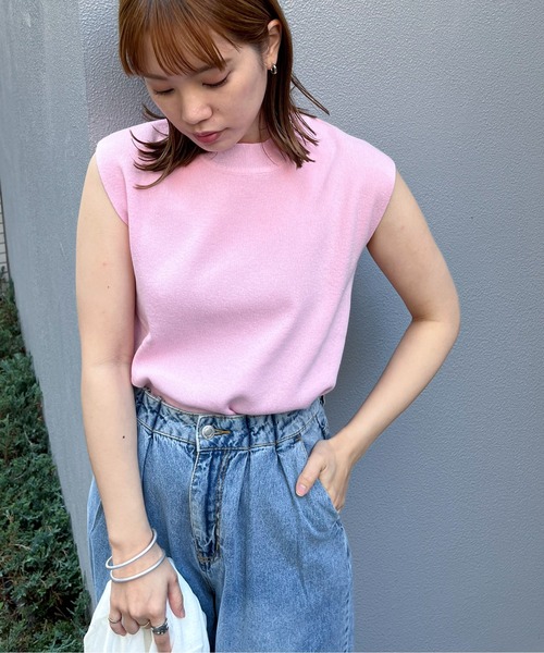 feepur（フェピュール）の「【ハンドウォッシャブル】モックネックノースリカラーニット（ニット/セーター・レディース・グリーン/ピンク/ブラック/グレー/オフホワイト/ブルー・MEDIUM）」の15枚目の写真