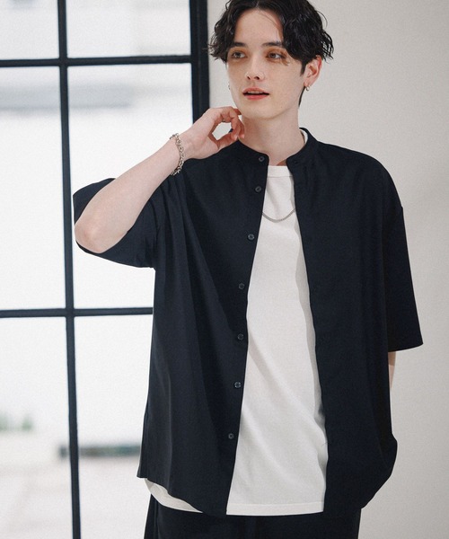 RAGEBLUE（レイジブルー）の「【SET-UP/セットアップ】バンドカラーシャツ×イージースラックスパンツ（シャツ/ブラウス・メンズ・ブラック/ブラウン/グレー・MEDIUM/LARGE）」の6枚目の写真