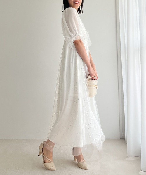 Heather（ヘザー）の「【オケージョン】ビジューチュールワンピース　964211（ドレス・レディース・ネイビー/オフホワイト・FREE）」の4枚目の写真