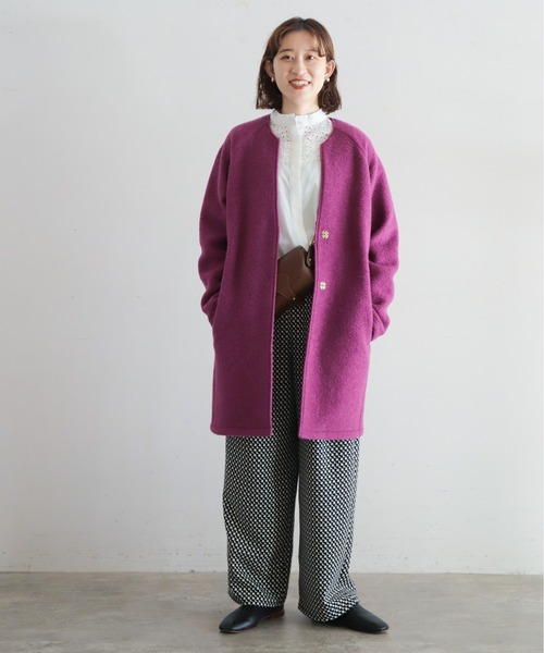 美品・希少カラー✨ビアズリー 洗える　ニットコート　パープル　ラクーンニット 東原亜希さんが着る機能性ウォッシャブルニットの着こなし