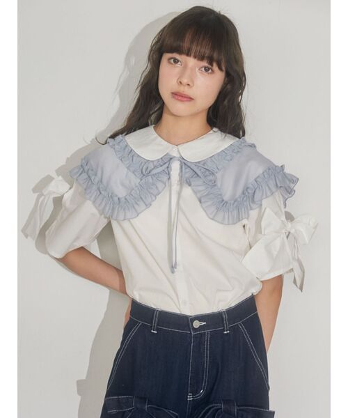 merry jenny（メリージェニー）の「ビッグフリルカラー（付け襟・レディース・オフホワイト/ブルー・FREE）」の8枚目の写真
