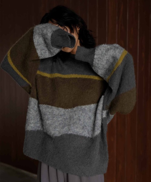 hellam（へラム）の「グラデーション インターシャ起毛ニット（ニット/セーター・レディース・アイボリー/ブルー/チャコールグレー/グリーン・FREE）」の12枚目の写真