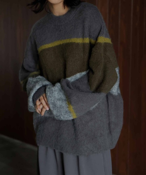 hellam（へラム）の「グラデーション インターシャ起毛ニット（ニット/セーター・レディース・アイボリー/ブルー/チャコールグレー/グリーン・FREE）」の14枚目の写真