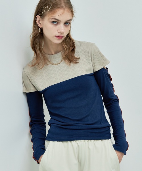 casane（カサネ）の「バイカラースリーブホールトップス（Tシャツ/カットソー・レディース・ベージュ/ホワイト/ブラウン・FREE）」の18枚目の写真