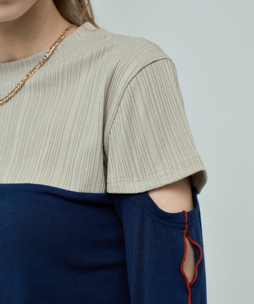 casane（カサネ）の「バイカラースリーブホールトップス（Tシャツ/カットソー・レディース・ベージュ/ホワイト/ブラウン・FREE）」の19枚目の写真