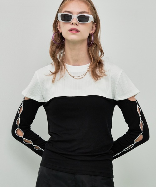 casane（カサネ）の「バイカラースリーブホールトップス（Tシャツ/カットソー・レディース・ベージュ/ホワイト/ブラウン・FREE）」の16枚目の写真