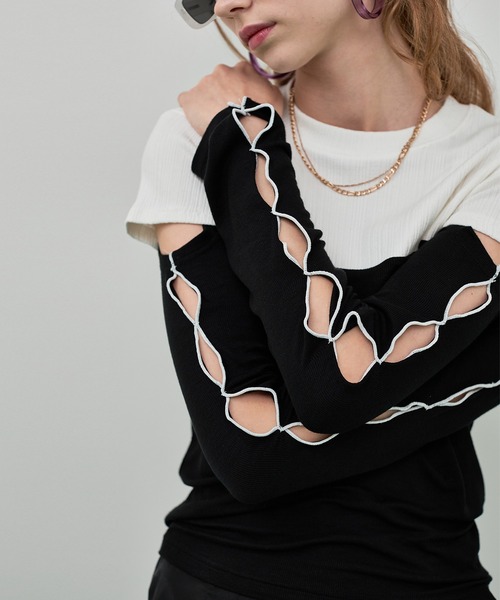 casane（カサネ）の「バイカラースリーブホールトップス（Tシャツ/カットソー・レディース・ベージュ/ホワイト/ブラウン・FREE）」の13枚目の写真