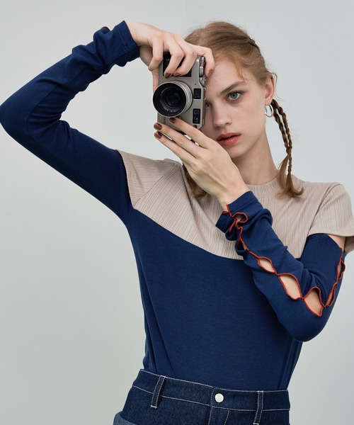 casane（カサネ）の「バイカラースリーブホールトップス（Tシャツ/カットソー・レディース・ベージュ/ホワイト/ブラウン・FREE）」の22枚目の写真