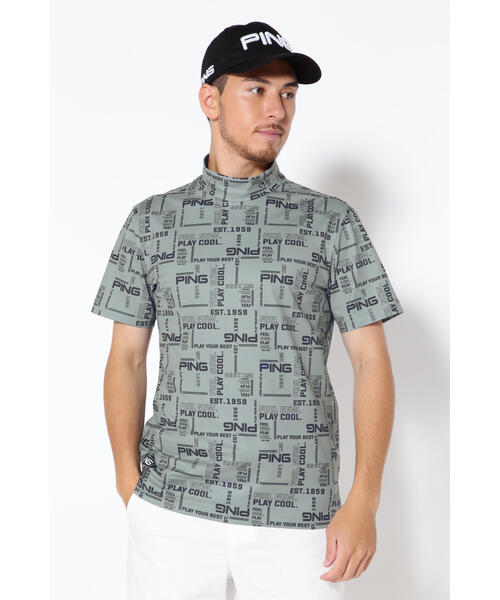 PING APPAREL ピン 総柄クールコア 半袖UVハイネックカットソー M PING APPAREL】10色総柄サラマックス半袖ハイネックシャツ