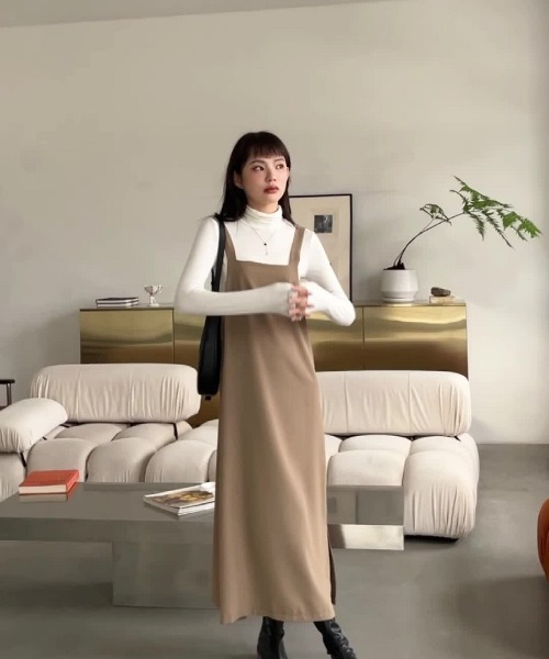 H.TOKYO（エイチトウキョウ）の「マキシ丈ジャンパースカート（ジャンパースカート・レディース・モカ/ブラック・LARGE/MEDIUM）」の8枚目の写真