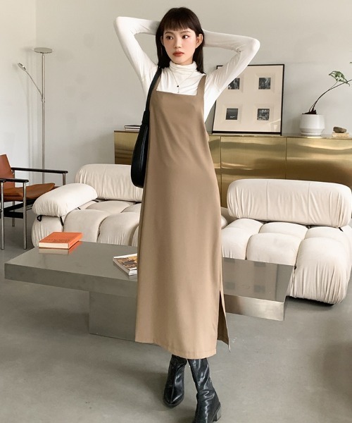 H.TOKYO（エイチトウキョウ）の「マキシ丈ジャンパースカート（ジャンパースカート・レディース・モカ/ブラック・LARGE/MEDIUM）」の12枚目の写真