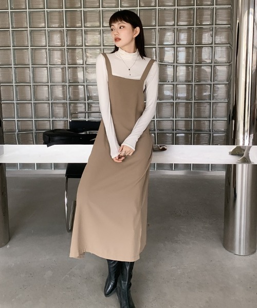 H.TOKYO（エイチトウキョウ）の「マキシ丈ジャンパースカート（ジャンパースカート・レディース・モカ/ブラック・LARGE/MEDIUM）」の15枚目の写真