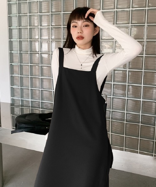 H.TOKYO（エイチトウキョウ）の「マキシ丈ジャンパースカート（ジャンパースカート・レディース・モカ/ブラック・LARGE/MEDIUM）」の3枚目の写真