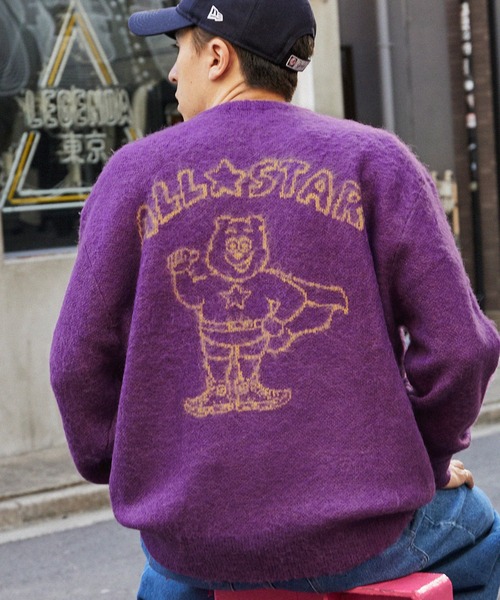 CONVERSE（コンバース）の「【CONVERSE/コンバース】Wanpakuビッグイラスト モヘヤ混 起毛加工オーバーサイズニット（ニット/セーター・メンズ・パープル/グレー/マスタード/チャコール/ネイビー・M/L）」の4枚目の写真