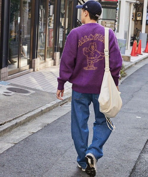CONVERSE（コンバース）の「【CONVERSE/コンバース】Wanpakuビッグイラスト モヘヤ混 起毛加工オーバーサイズニット（ニット/セーター・メンズ・パープル/グレー/マスタード/チャコール/ネイビー・M/L）」の8枚目の写真