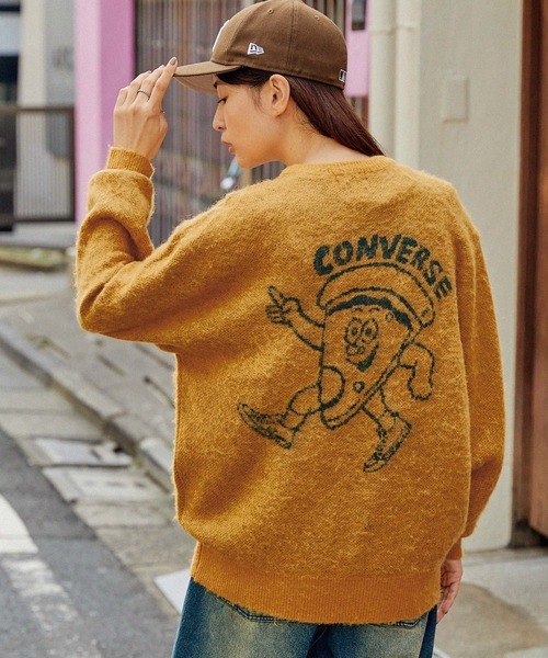 CONVERSE（コンバース）の「【CONVERSE/コンバース】Wanpakuビッグイラスト モヘヤ混 起毛加工オーバーサイズニット（ニット/セーター・メンズ・パープル/グレー/マスタード/チャコール/ネイビー・M/L）」の9枚目の写真